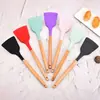 Espátula de Silicone com Cabo de Madeira, Utensílio Doméstico de Cozinha para Cozinhar, Espátula Antiaderente para Panelas, Espátula de Silicone para Cozinha