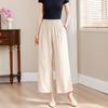 Pantalones de pierna ancha talla grande para mujer, nuevo estilo de verano 2026, corte holgado a la moda, cintura alta adelgazante, pantalones casuales de corte cropped finos y fluidos