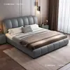 Cama de Madeira Maciça Cama Europeia de Luxo Leve em Couro 1,8m Simples 1,5m Estofada Quarto Principal de Alto Padrão Cama de Casal Cama Flutuante