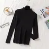 Suéter de Tricô Feminino Gola Meia-Alta Outono e Inverno Novo Estilo Versão Coreana Camada Base Emagrecedor Manga Longa Curto Roupa Interna Suéter