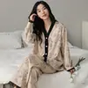 Nuevos Pijamas de Otoño e Invierno para Mujer, Manga Larga, Pantalón Largo, Cárdigan, Dulce y Lindo, Gama Alta, Se Puede Usar Afuera, Conjunto para Estar en Casa