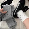 Calcetines de Lunares con Borde Enrollado para Mujer, Algodón Puro, Suaves y Esponjosos, Transpirables, Resistentes al Olor, Calcetines de Algodón de Media Caña Estilo Japonés, Calcetines Versátiles para Mujer