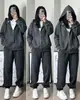 Conjunto esportivo casual transfronteiriço para primavera e outono, conjunto de moletom com capuz e calça jogger de corte solto estilo coreano para estudantes