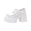 Sapatos Femininos de Couro, Novo Estilo, Modernos e Simples, Sapatilhas de Cadarço com Corte Profundo, Bico Redondo, Sola Grossa, Salto Bloco, Design Floral