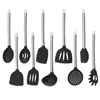 Ferramentas de Cozinha Personalizadas de Fábrica Aço Inoxidável Silicone Utensílios de Cozinha Espátula de Silicone Concha de Sopa Conjunto Espátula Antiaderente Conjunto de Colheres