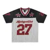 Camiseta Esportiva Estilo Jersey Retrô Americano Verão Malha Vazada Liga de Futebol Camiseta Tendência de Motocicleta Top de Manga Curta