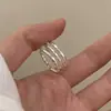 Anillo de tres capas de línea de plata de ley S925 para mujer, elegante, retorcido, geométrico, de alta gama, estilo frío, anillo para el dedo índice