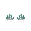 Pendientes de Corona de Circonita Cúbica de Plata de Ley S925 Japoneses y Coreanos para Mujer Retro Británico Circonita Verde Elegantes Nuevos Pendientes de Lujo Accesibles