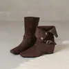 Botas de tornozelo conversíveis de duas vias em estilo retrô para mulheres, nova coleção de outono, com salto oculto, bico quadrado e um efeito emagrecedor, semelhantes a botas de cowboy ocidentais