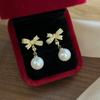 Aretes Vintage de Lazo con Diamantes Completos y Perlas para Mujer, Diseño Explosivo de Lujo Ligero, Aretes Exquisitos para Combinar con Todo, Aretes para Año Nuevo Chino