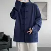 Camisa de Linho Traje Tang Masculino Estilo Chinês Manga Longa Algodão e Linho Traje Túnica Chinesa Masculina Traje Han Novo Estilo Chinês Traje de Chá Jaqueta Mãe Casaco