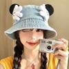 Bonito Sombrero de Pescador de Mezclilla con Mano Pequeña de Mickey para Mujer, Versión Coreana de Verano, Sombrero de Cubo Adelgazante, Sombrero de Sol para Viajes, Protección Solar, Moderno