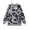 Atacado Transfronteiriço Europeu e Americano 2024 Inverno Novo Estilo Estilo Preguiçoso Estampa de Leopardo Gola Redonda Pulôver Tricô Solto Feminino