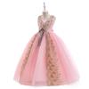 Vestido Infantil de Natal Vestido Longo para Meninas Vestido Dourado com Lavagem de Flores Fantasia de Piano para Show de Férias para Crianças Grandes