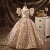 Vestido de Princesa Color Champaña para Niña Pontón Infantil Pequeña Anfitriona Vestido de Dama de Honor para Boda Niña Vestido para Tocar el Piano