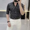 Camisa Estampada de Manga Media de Cuello en V de Alta Gama para Hombre Verano 2026, Camisa Elegante de Corte Ajustado para Hombre, Casual de Negocios