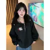 Sudadera con capucha y cremallera de punto estilo cárdigan con estampado de leopardo y diablito bordado, diseño a juego para pareja, nueva colección Otoño 2026
