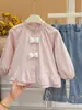 Nova coleção de outono: camisa de algodão doce e estilosa com laço 3D para meninas, camisa infantil da moda, roupas infantis da moda