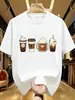 Camiseta casual de verano de manga corta para mujer talla grande con estampado de té de leche y cuello redondo, moda callejera