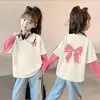 Camiseta de Manga Larga de Algodón Puro para Niñas Cuello Redondo Estampado de Dibujos Animados Estilo Nuevo 2026 Elegante Estilo Coreano Bloque de Color Camiseta Básica