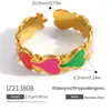 Anillo de Acero Inoxidable Transfronterizo con Flores de Colores y Artesanía de Esmalte con Forma de Corazón, Diseño Abierto Ajustable, Joyería de Acero de Titanio Chapado en Oro de 18 Quilates