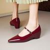 Sapatos Mary Jane com Salto Interno para Mulheres 202 Primavera e Verão Novo Estilo Estilo Francês Bico Quadrado Salto Grosso Sapatos para Roupa de Trabalho Casual Profissional