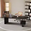 Escritorio de Madera Maciza Minimalista Moderno para Computadora con Diseño Curvo de Alta Gama, Juego de Escritorio y Silla para Estudio en Casa, Patas de Mesa con Cajón para Oficina