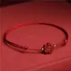 Pulsera de Cuerda Roja de Trébol de Cuatro Hojas de Cinabrio para Mujeres y Hombres Pulsera Fina para el Año de la Vida Pulsera de Cuerda de Flor de la Suerte Tejida a Mano diy