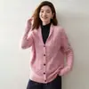 Cárdigan de punto de cachemira con hilo de puntos de colores para mujer, cuello mao, manga larga, estilo holgado, casual, versátil, con botones, tejido de ochos