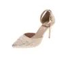 Nuevos Zapatos de Mujer Blancos Boca Baja Bordado Malla Tacones Altos Tacones Altos Delgados Mules Punta Abierta Punta Fina Zapatos de Boda Elegantes