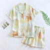Pijama de algodón puro para mujer, de verano, fino, de manga corta, tipo cárdigan, de crepé de gasa de algodón puro, para uso exterior, para estar en casa.