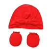 Chapéus de Bebê Europeus e Americanos Chapéus de Orelha de Coelho para Crianças Chapéus de Puxar Amarrados Chapéus Indonésios Conjunto de Luvas Anti-Arranhões para Bebê