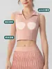 Chaleco deportivo para mujer con almohadillas en el pecho incorporadas, copas fijas, cuello tipo polo, sin mangas, ajustado, top de fitness, top de tenis
