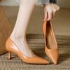 Zapatos de Tacón Altos Transfronterizos 2026 Estilo Nuevo Punta Fina Tacón de Aguja Boca Baja Zapatos de Mujer Color Caramelo Piel Suave Zapatos Individuales Versátiles Serie Verde