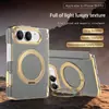 Adequado para Capa de Celular iPhone Duo Tela Dobrável, Suporte Magnético Giratório, Moldura Dourada Galvanizada, Capa Protetora Apple de Couro Liso