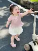 Conjunto Infantil 2026 Novo Verão Estilo Coreano Doce e Fofo Blusa com Desenho para Meninas, Conjunto Elegante de Duas Peças para Bebês Meninas