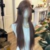 Peluca nueva de color marrón polvo, cabello largo y liso a la moda, muestra encaje blanco, pequeña cantidad de cabello de simulación, peluca para mujer, cobertura completa de la cabeza para mujer