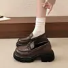 Mocasines de Tacón Grueso para Mujer 2026 Nuevos Versátiles Estilo Academia Moño Slip-on Persona Perezosa Zapatos Individuales Suela Gruesa Zapatos Pequeños de Cuero