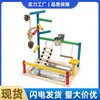 Puleiro para papagaio, plataforma de madeira colorida para pássaros, pingente de pinha, brinquedo de escalada e roer, poleiro de treino com balanço para afiar as garras, poleiro para papagaio