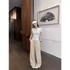 Calça de linho respirável cor nova, cintura alta estreita de linho com cordão, casual, perna larga, solta, longa 77813