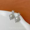 Pendientes Populares Geométricos de Zirconia y Perla Transfronterizos, Modernos, Exquisitos, de Nicho, Pendientes de Gama Alta, Pendientes Chapados en Oro
