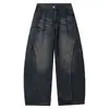 Calça Jeans Lavada com Vinco Estilo Americano para Homens, Tendência High Street, Solta, Afina a Silhueta, Perna Larga, Cool, Micro Flare, Sabre