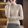 Novo Suéter de Tricô Feminino 2024 Cor Sólida Outono/Inverno Gola Alta Meia Manga Estilo Coreano Suéter de Tricô Pulôver para Mulheres