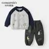 Conjunto Kaka Panda para Meninos Jaqueta Casual Infantil Conjunto de Duas Peças Roupas de Outono para Meninas Roupinhas de Bebê para o Início da Primavera Tendência