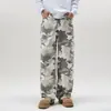 Jeans Reto Camuflado Cinza e Branco Cross-Border High Street Casual Par Combinando Cleanfit Tendência