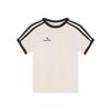 Camiseta feminina de manga curta, cor de contraste listrada de ombro estilo americano, design de verão, top de camiseta curta de emagrecimento slim-fit