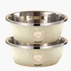 Juego de Tres Piezas de Recipientes de Cocina de Acero Inoxidable, Recipiente Grueso de Sopa Multifuncional de Dibujos Animados, Recipiente para Lavar Verduras de Cocina, Recipiente para Frutas y Verduras, Recipiente de Gran Capacidad