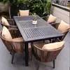 Mesas e Cadeiras de Exterior para Pátio de Villa, Jardim, Terraço, Estilo Lazer, Cadeiras de Rattan Domésticas, Conjunto de Mesa de Madeira Plástica, Mesa e Cadeiras de Rattan Trançado de Exterior