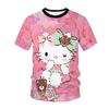 Comércio exterior novo tema de animação KT gato 2021 animação periférica 3D impressão digital Kawaii camiseta de manga curta masculina e feminina