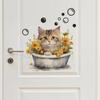 Nuevo divertido f67 caricatura baño gato flor de girasol baño baño decoración pegatina de pared